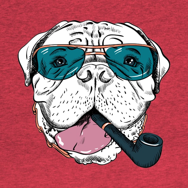 Hipster dog Bullmastiff breed in blue glassess with a pipe by amramna